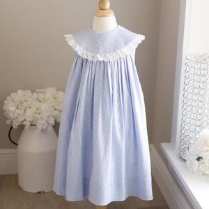 Blue Cotton Dress A-Line Crocheted Lace Collar Bailey Boys Boutique 4T